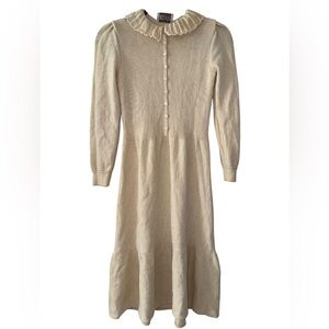 Vintage 70s St John by‎ Marie Grey cream knit modest long sleeve dress